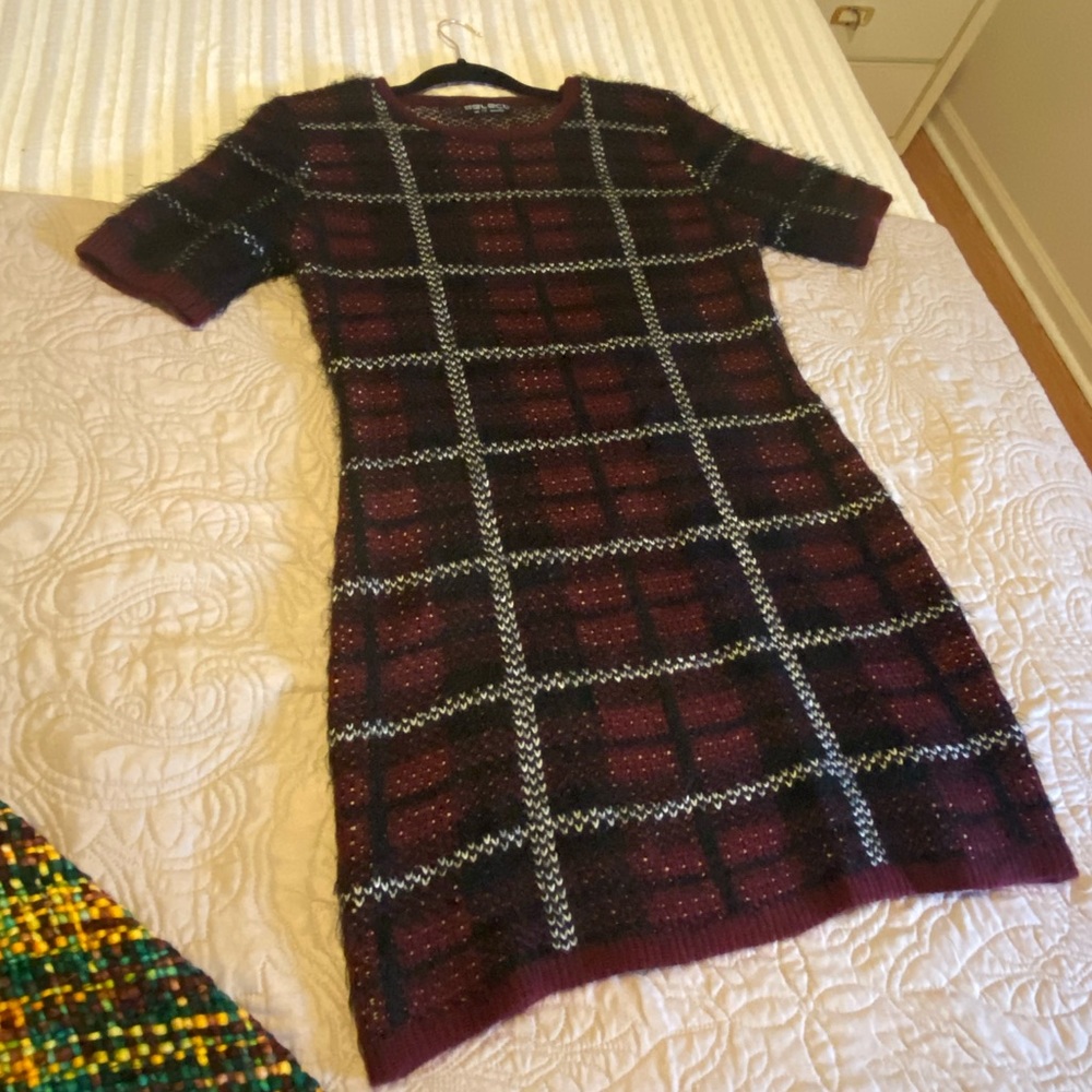 Plaid heavy knit mini dress